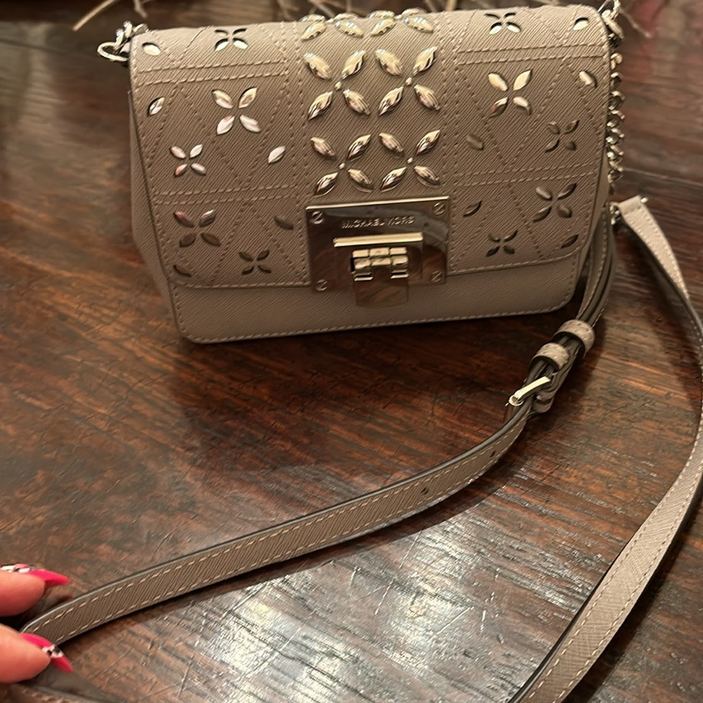 Michael Kors gray crossbody with silver beading & accents - Picture 7 of 7